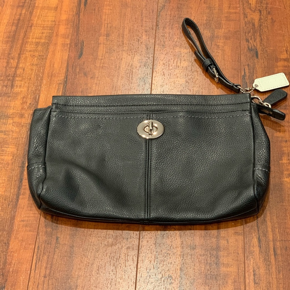 EUC Coach Clutch Black with Teal Silk Inside
